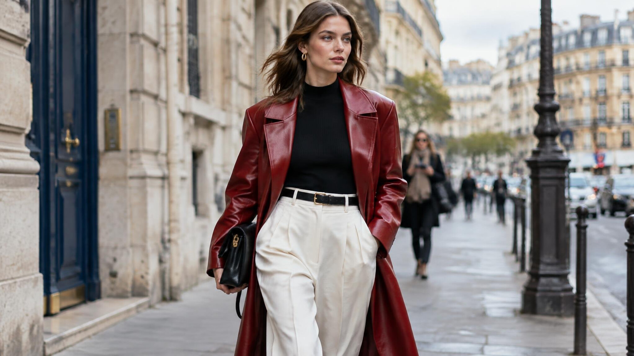 Fashion model walking during a street style photoshoot