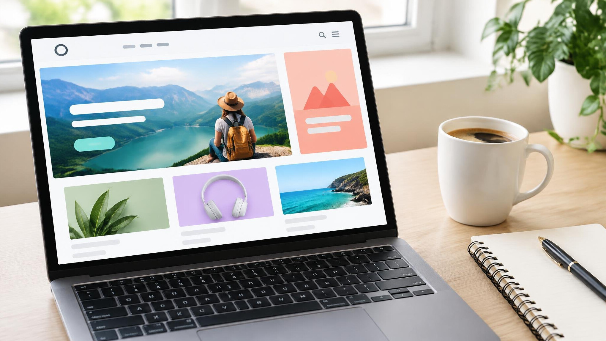 Laptop displaying a website advertising layout