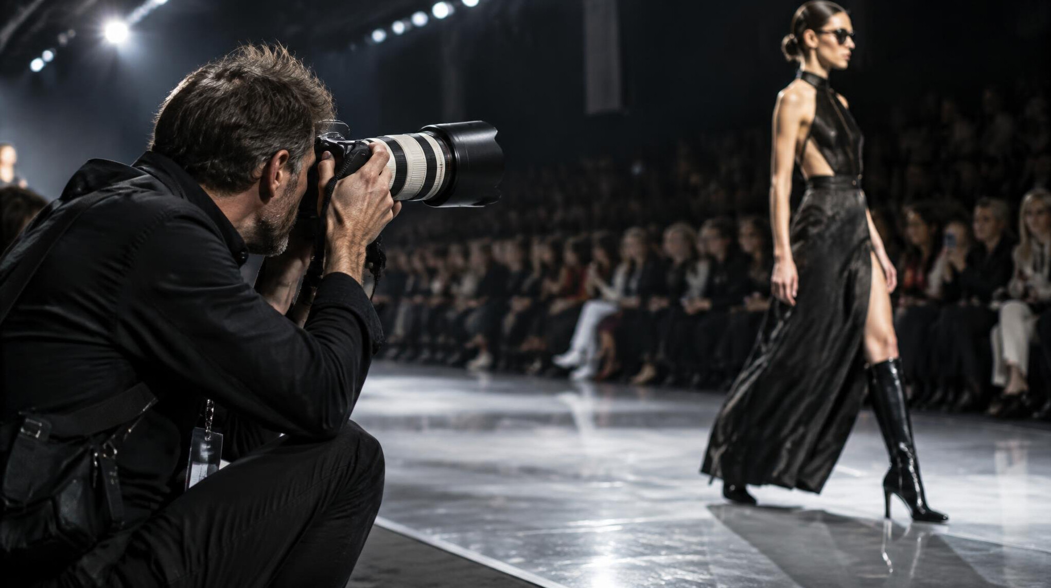 Photographer covering a fashion show runway
